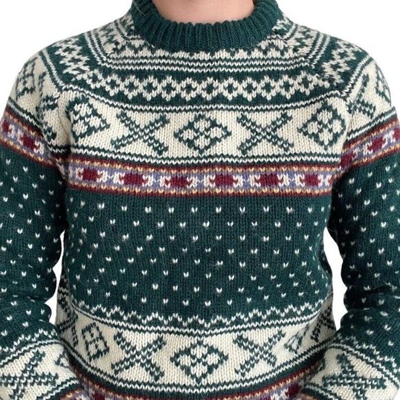 Vintage 90s Womens The Limited NWT Fair Isle 100% Wool Green Nordic Sweater Sz S - Picture 5 of 9